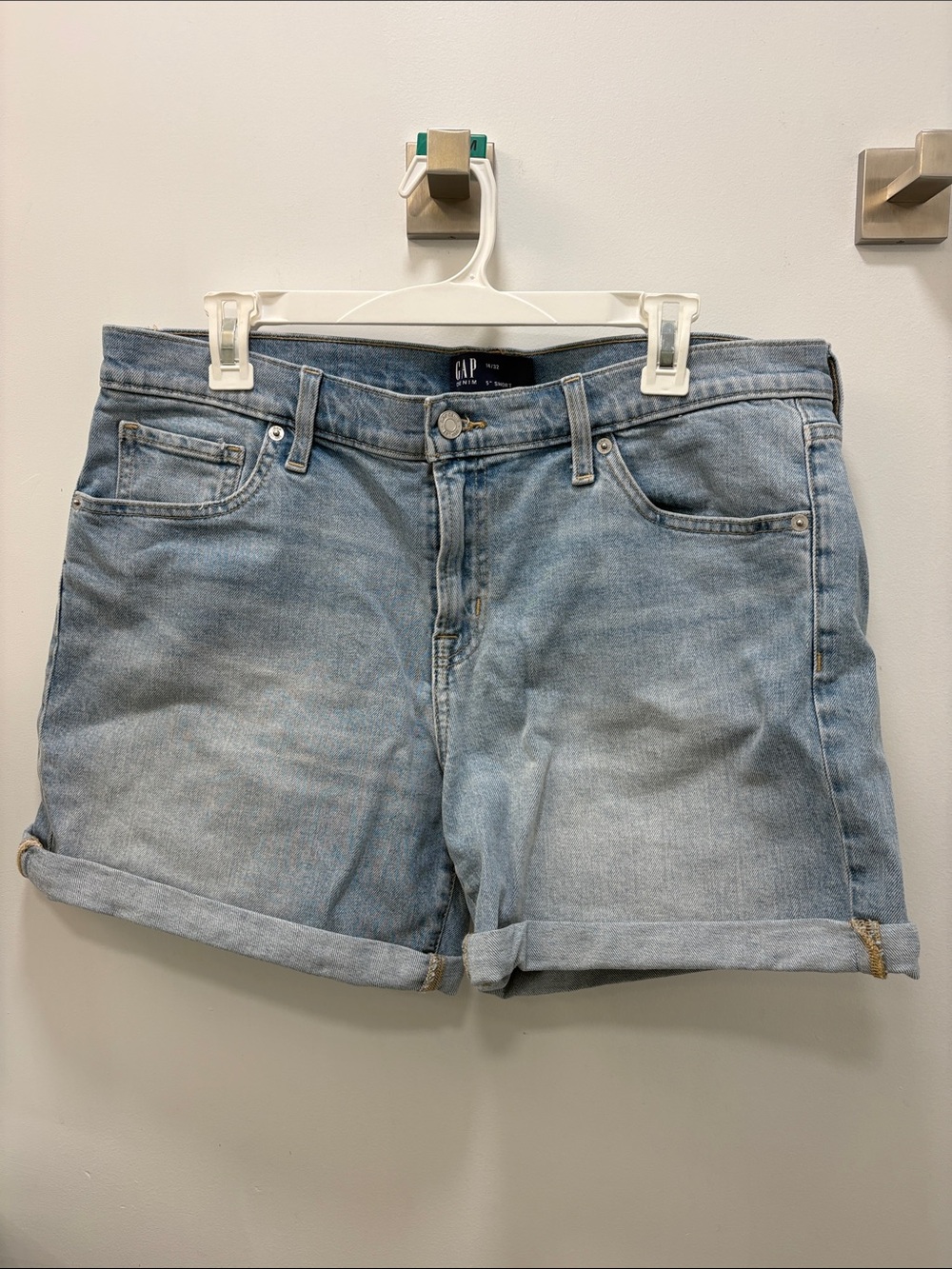 GAP Faded Light Blue Denim Roll-Cuff Shorts